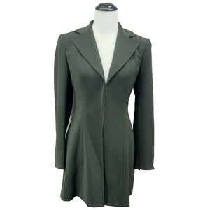 PANIZ NY Womens 2 Blazer Jacket Dark Olive Green Tailored Longline Minimalist